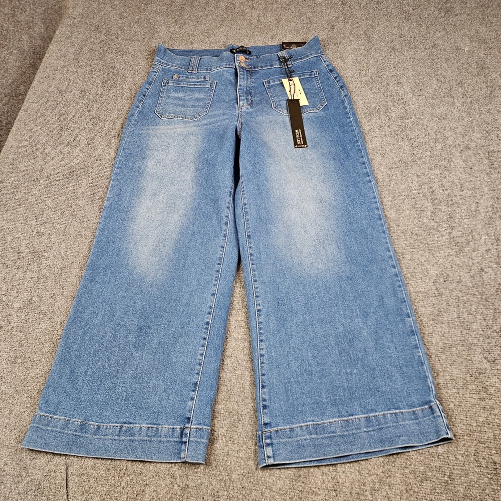Nanette Lepore Jolie Super High Rise Wide Leg Jeans Blue Medium Wash Size 14